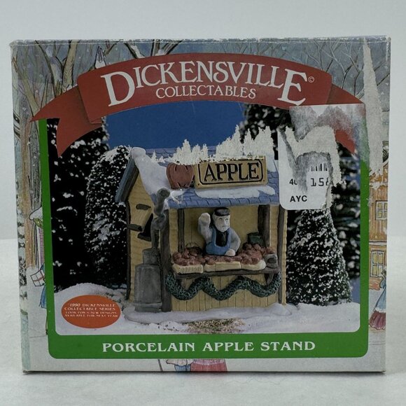 Vintage 1990 Dickensville Collectables Porcelain Apple Stand Christmas Village - Picture 2 of 13